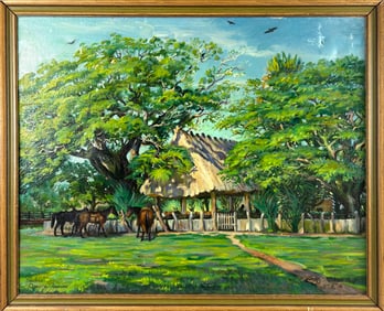 MARGERY STOCKING HART (America, 1888-1993), Horse corral., Oil on canvas, 24" x 30". Framed 27" x