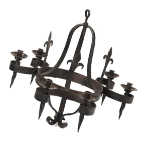 WROUGHT IRON SIX-ARM CHANDELIER 20th Century Height 25". Diameter 26".