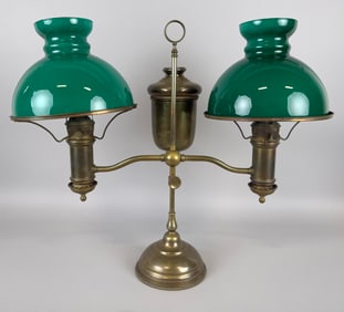 BRASS DOUBLE STUDENT LAMP Late 19th Century Height 22".