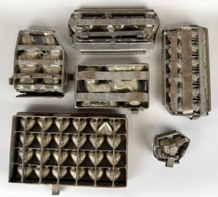 SIX ANTIQUE CHOCOLATE MOLDS Late 19th/Early 20th Century From 4" x 4" to 13" x 7.5".