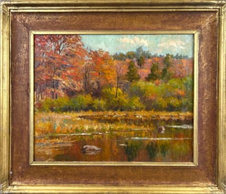 LANDSCAPE PAINTING Early 20th Century Oil on canvas, 16" x 20". Framed 24" x 28".
