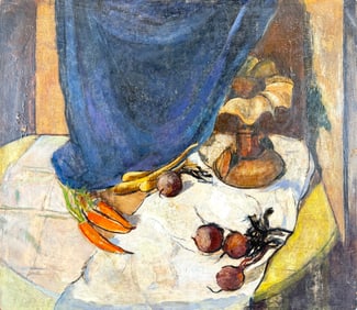 AMERICAN SCHOOL (20th Century,), Still life of vegetables., Oil on masonite, 24" x 27.75". Unframed.