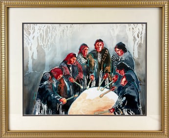 SAMMYE SAMPSEL BURRUS (America, Contemporary), Drum circle., Watercolor on paper, 19" x 24". Framed