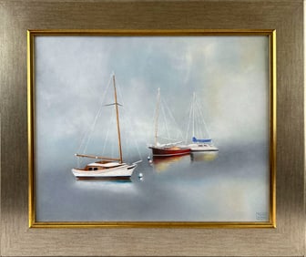 YASEMIN KYRENA TOMAKAN (Connecticut/Massachusetts/Turkey, 1958-), "Sailboats at Rest, #2", 2024.,