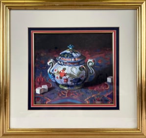 PRINT DEPICTING A PORCELAIN SUGAR BOWL 20th Century 8" x 9". Framed 17" x 17".