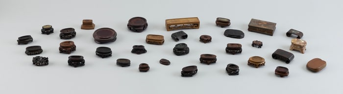 COLLECTION OF SNUFF BOTTLE STANDS 19th/20th Century Lengths from 2" to 3.25".