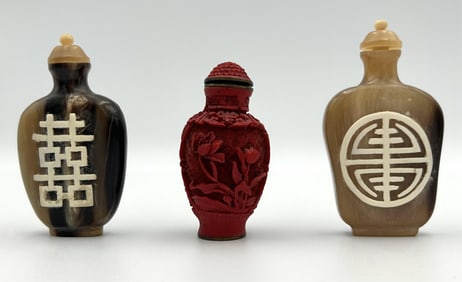 THREE SNUFF BOTTLES 20th Century