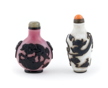 TWO OVERLAY GLASS SNUFF BOTTLES Early 20th Century