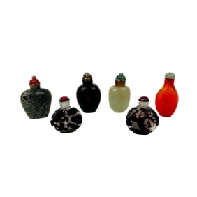 SIX SNUFF BOTTLES 19th Century Heights from 2" to 3".