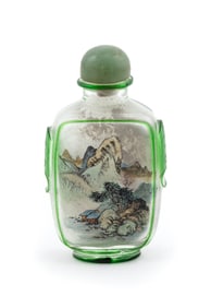 OVERLAY AND INTERIOR-PAINTED GLASS SNUFF BOTTLE Late 19th/Early 20th Century Height 2.5".
