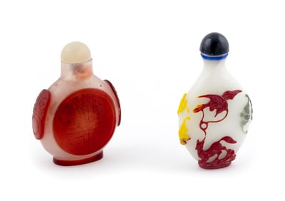 TWO CHINESE OVERLAY GLASS SNUFF BOTTLES 19th/20th Century
