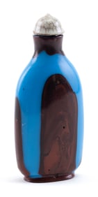 BLUE AND FAUX BOIS GLASS SNUFF BOTTLE Early 20th Century Height 2.5".