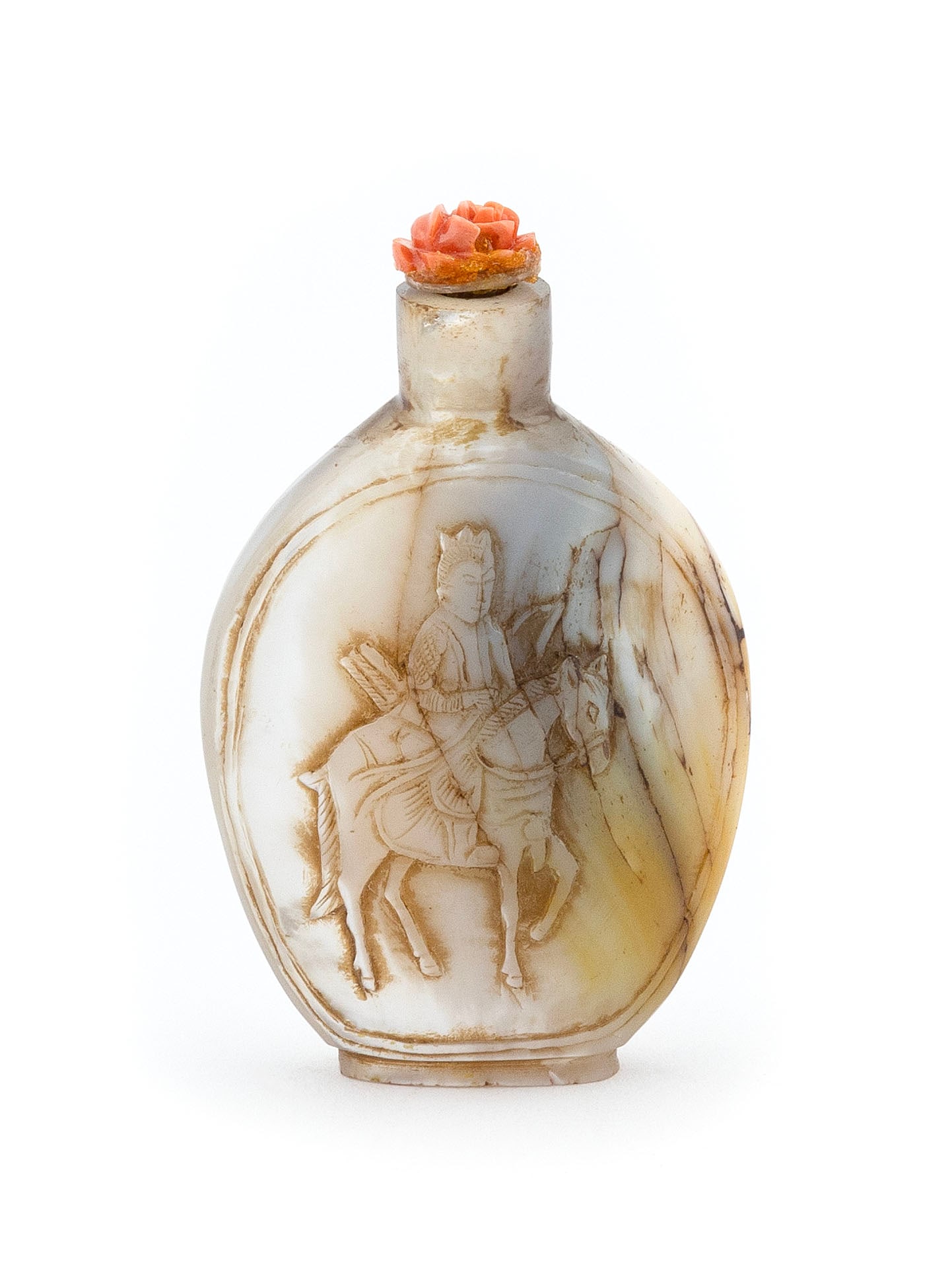 CARVED MOTHER-OF-PEARL SNUFF BOTTLE 19th Century Height 3". (1 of 3)