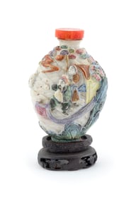 FAMILLE ROSE MOLDED PORCELAIN SNUFF BOTTLE Late 19th/Early 20th Century Height 2.5".