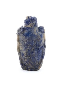 CARVED LAPIS LAZULI SNUFF BOTTLE 19th Century Height 2.5".