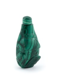 CARVED MALACHITE SNUFF BOTTLE Late 19th/Early 20th Century Height 2.5".