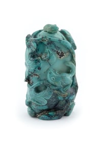 CARVED TURQUOISE SNUFF BOTTLE 19th Century Height 2.5".