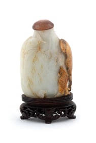 CARVED WHITE JADE SNUFF BOTTLE 19th Century Height 2.25".