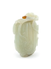 CARVED WHITE JADE SNUFF BOTTLE 19th Century Height 2".