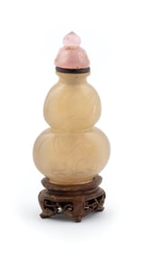 CARVED WHITE/YELLOW JADE SNUFF BOTTLE Late 19th Century Height 2.5".