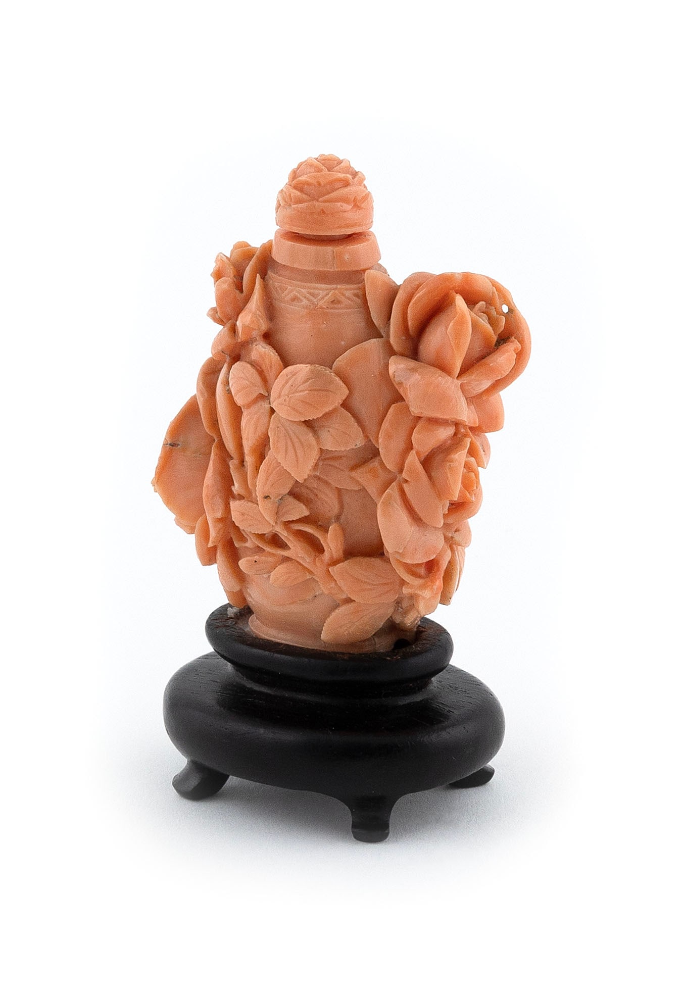 CARVED CORAL SNUFF BOTTLE 19th Century Height 2". (1 of 5)