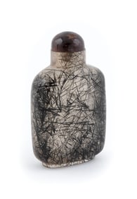 CARVED HAIR CRYSTAL SNUFF BOTTLE 19th Century Height 3".