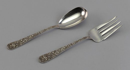 S. KIRK & SON STERLING SILVER TWO-PIECE REPOUSS? SALAD SET Philadelphia, Early 20th Century Approx.