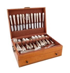 CASED SET OF GEORG JENSEN STERLING SILVER FLATWARE New York, 20th Century Approx. 117.6 troy oz.