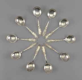 SET OF TEN GORHAM "LUXEMBOURG" STERLING SILVER BOUILLON SPOONS Providence, Rhode Island, Late
