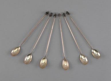 SET OF SIX STERLING SILVER ICED TEASPOONS Continental, Late 19th/Early 20th Century