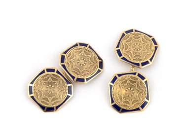 14KT YELLOW GOLD AND ENAMEL CUFFLINKS Approx. 3.60 total dwt.