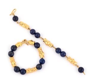 TWO JEAN MAHIE 22KT YELLOW GOLD AND LAPIS LAZULI BRACELETS Approx. 78.04 total dwt.