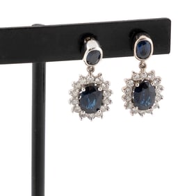 PAIR OF 14KT WHITE GOLD AND SAPPHIRE DROP EARRINGS Approx. 4.30 total dwt.