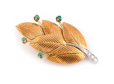 14KT YELLOW AND WHITE GOLD BROOCH Approx. 7.39 total dwt.