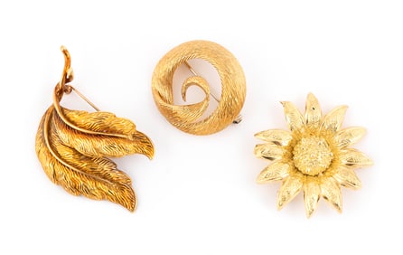 THREE 18KT YELLOW GOLD PINS Approx. 19.61 total dwt.