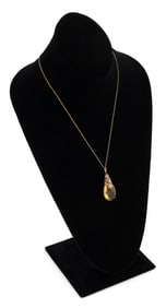 18KT YELLOW GOLD, CITRINE, DIAMOND AND RUBY PENDANT ON CHAIN Approx. 8.68 total dwt.