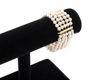 14KT YELLOW GOLD AND CULTURED PEARL BRACELET