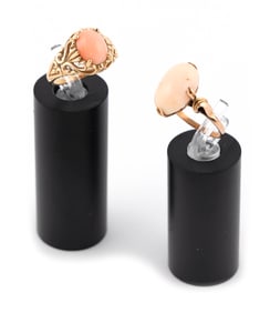 TWO YELLOW GOLD AND CORAL RINGS Approx. 4.95 total dwt.
