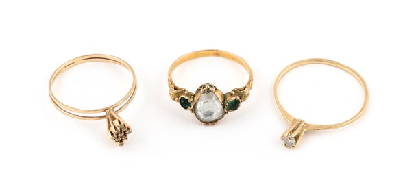 THREE 14KT YELLOW GOLD AND DIAMOND RINGS Approx. 2.57 total dwt.