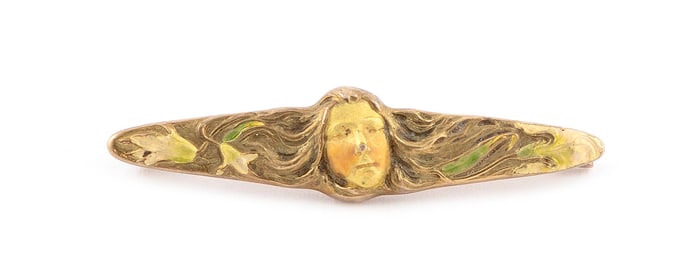 ART NOUVEAU 14KT TRI-COLOR GOLD BAR PIN Approx. 1.92 total dwt.