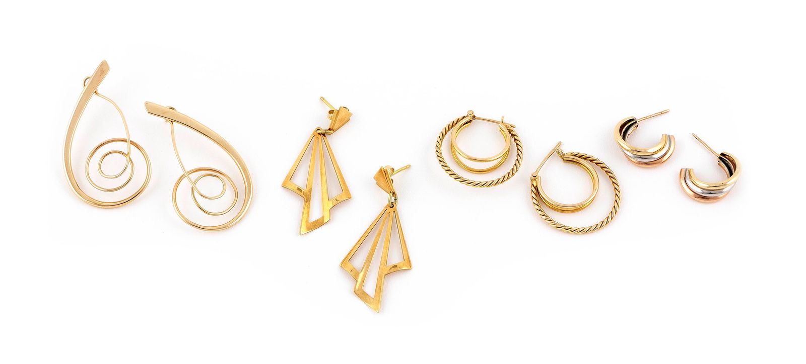 FOUR PAIRS OF GOLD EARRINGS 14kt approx. 10.48 dwt., 18kt approx. 2.59 dwt. (1 of 1)