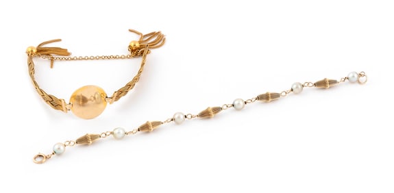 TWO BRACELETS 10kt approx. 1.72 dwt., 14kt approx. 3.85 dwt.