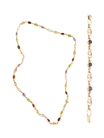 14KT YELLOW GOLD AND MULTI-STONE NECKLACE AND BRACELET Approx. 10.99 total dwt.