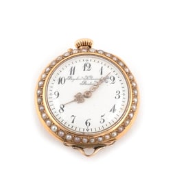 BIGELOW & KENNARD & CO. 18KT YELLOW GOLD AND ENAMEL PENDANT WATCH Approx. 14.66 total dwt.