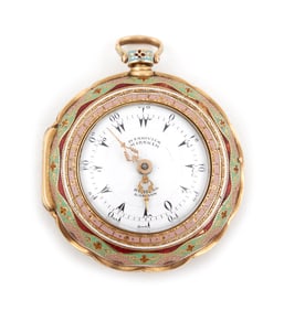 MARKWICK MARKHAM YELLOW GOLD AND ENAMEL POCKET WATCH London, Early 19th Century Approx. 55.30 total