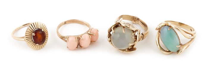 FOUR 14KT GOLD AND GEMSTONE RINGS Approx. 15.49 total dwt.