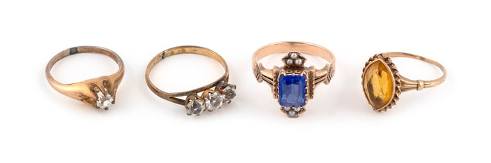 FOUR 10KT YELLOW GOLD RINGS Approx. 5.59 total dwt.
