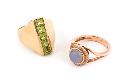 TWO 14KT GOLD AND STONE RINGS Approx. 8.74 total dwt.