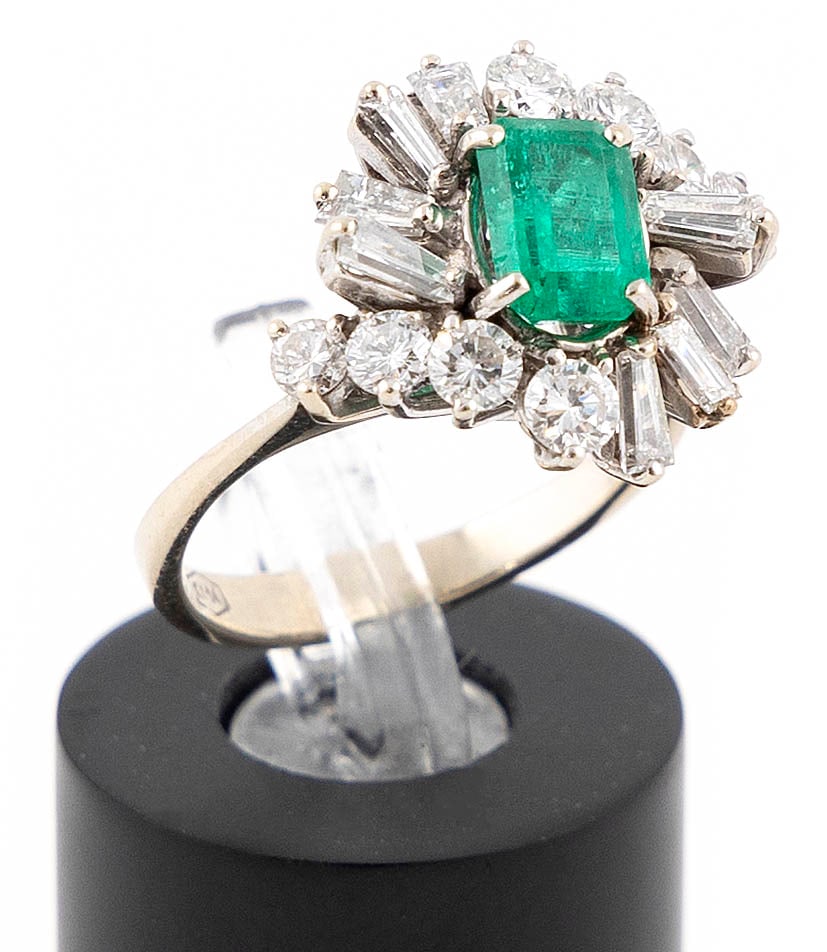 14KT WHITE GOLD, DIAMOND AND EMERALD RING, Approx. 2.63 total dwt. (1 of 2)