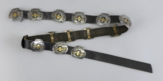 WILBUR WAUNEKA NAVAJO STERLING SILVER CONCHO BELT Mid-to Late 20th Century Length 42.5".